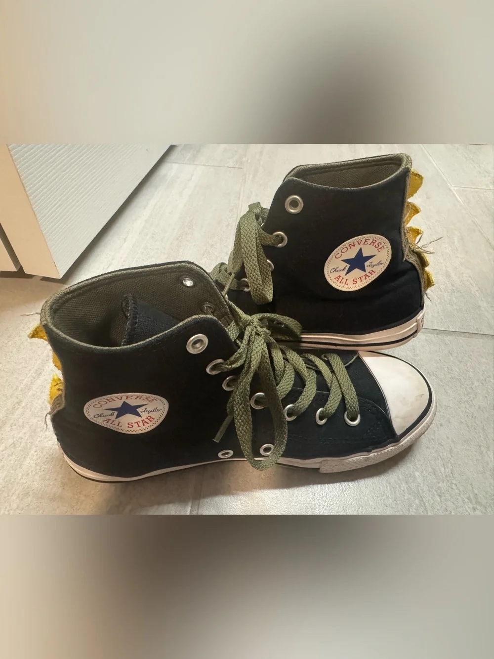 Kids DINOSAUR Converse Chuck Taylor All Star Sneakers - Black with Olive Laces